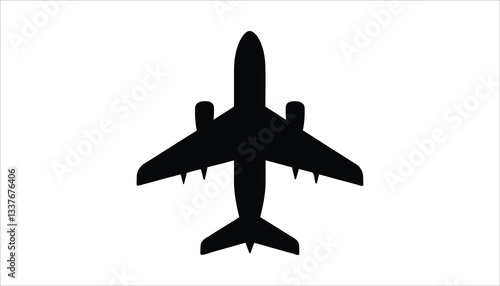 Airplane Silhouette Icon. Black Vector Aircraft Symbol for Travel and Aviation.