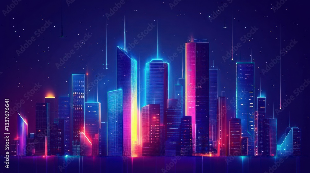 A futuristic cityscape with vibrant neon lights at nighttime A futuristic cityscape with vibrant neon lights at nighttime