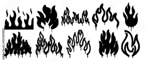Set of graffiti spray paint flame icon. design elements for banner, flyer, street art, cards, poster, and ads.