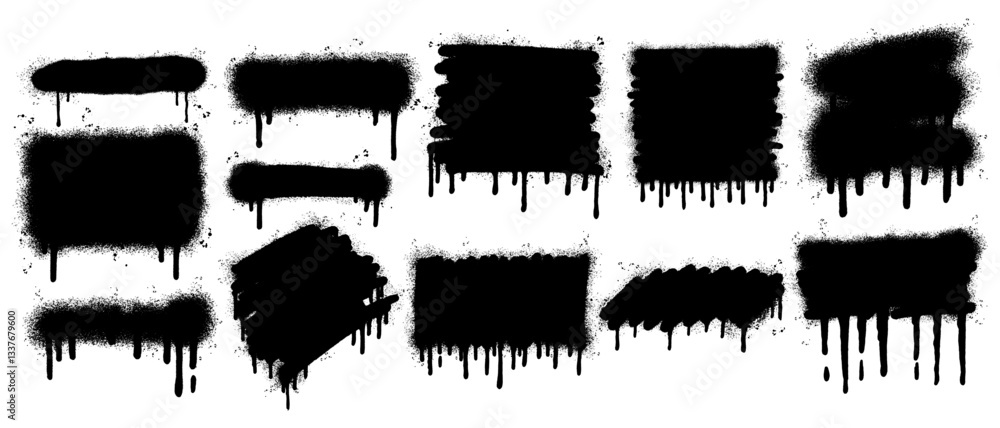 Set of graffiti Spray painted Drips Black ink splatters isolated on white background. Set of graffiti Spray painted Drips Black ink splatters isolated on white background.