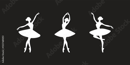 Ballerina Set Silhouette Flat Vector Illustration.