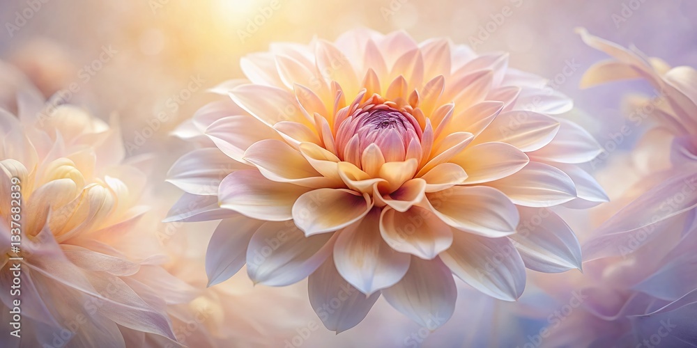 Obraz premium Long Exposure Peach & Cream Flower, Watercolor Bloom, Purple Center, Soft Pastel