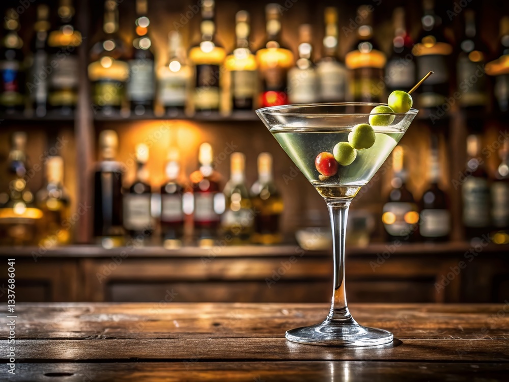 Low-Light Martini: Elegant Cocktail with Olive in a Classic Glass Low-Light Martini: Elegant Cocktail with Olive in a Classic Glass