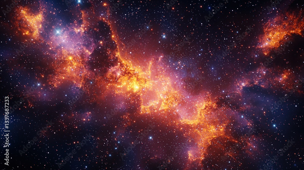 Naklejka premium Fiery nebula with vibrant orange and red hues in deep space.