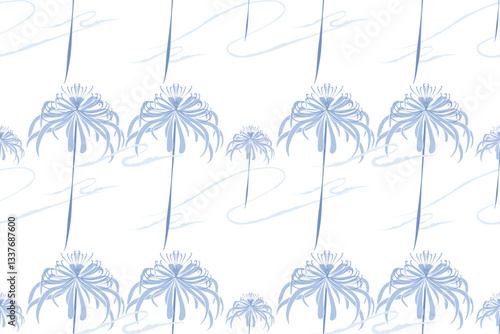 Hand drawn  seamless Japanese Higanbana flower pattern is perfect for digital printing on fabric, wallpaper, and backgrounds.