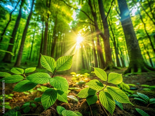 Lush Green Forest Canopy, Sunlight Dappled, Candid Nature Photography