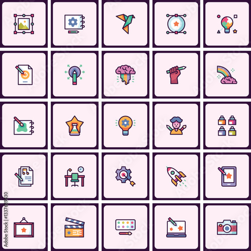 Comprehensive artistic skill icon collection representing creative professions