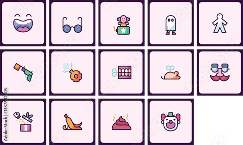 Humorous icons collection for entertainment and festive occasions, quirky flat design