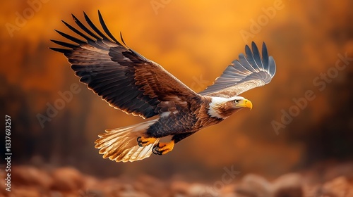 Wallpaper Mural Majestic golden eagle soaring with wings outstretched against a dramatic arid desert canyon landscape  The bird s powerful presence dominates the sweeping atmospheric scene Torontodigital.ca