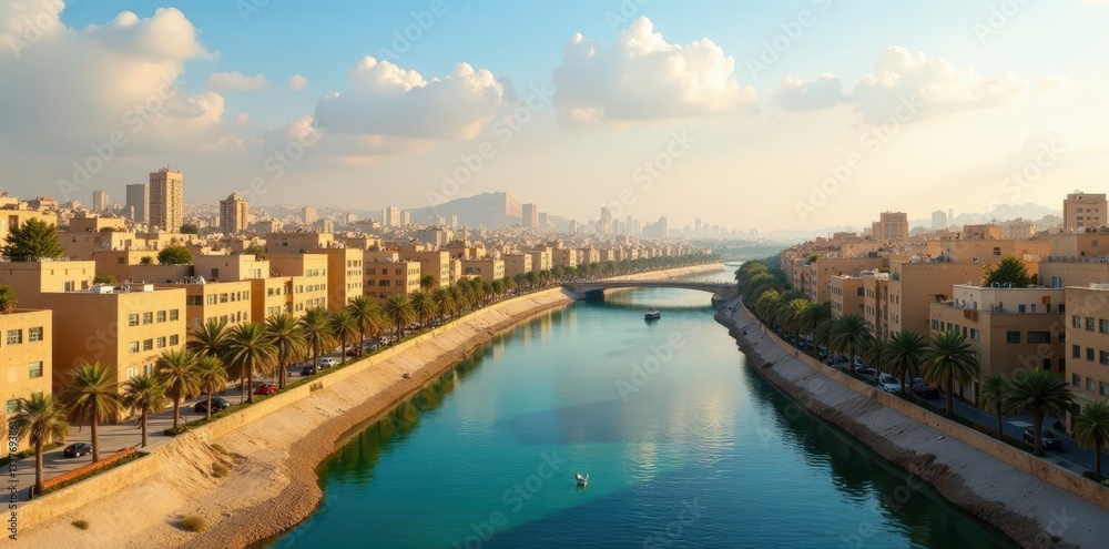 Cairo's bustling city center, diverse architecture, Nile River view, high rise, Africa Cairo's bustling city center, diverse architecture, Nile River view, high rise, Africa