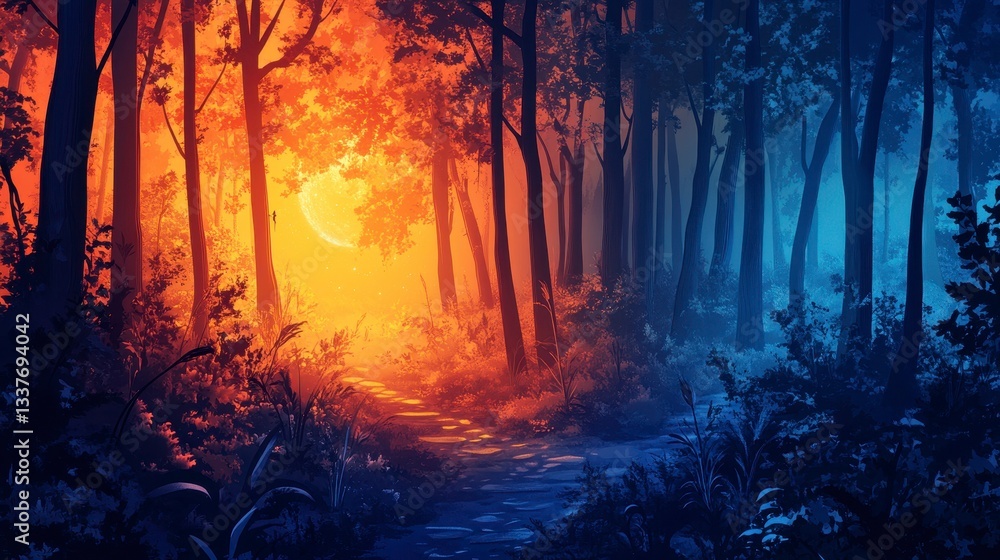 Fototapeta premium Enchanting Forest Path A Duality of Light and Shadow