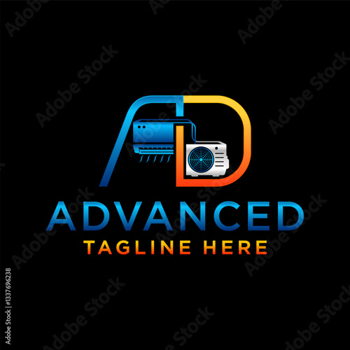 HVAC or air conditioning and heating illustration logo with letters AD