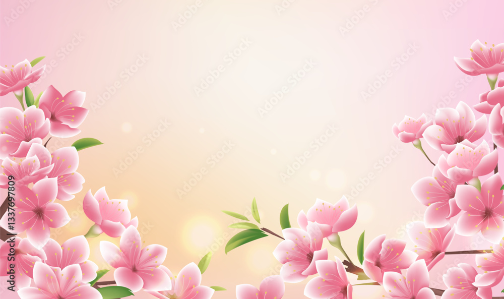 Horizontal illustrations design a background of blooming peach blossoms Horizontal illustrations design a background of blooming peach blossoms
