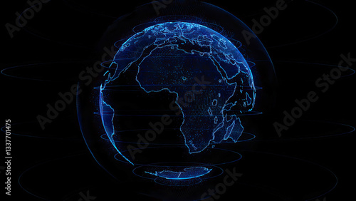 Obraz na płótnie Business scientific global network, World digital grid data communication. Digital earth future technology background Concept. w salonie