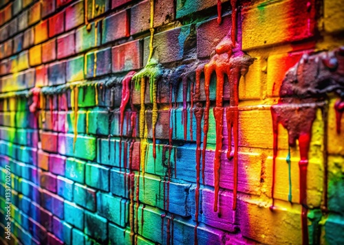 Macro Photography of Vibrant Graffiti Art on Brick Wall - Urban Abstract Texture