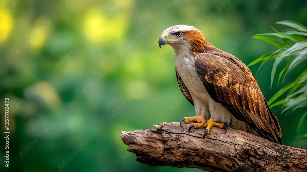 Striking image of a powerful Philippine eagle resting on a high tree branch its sharp talons gripping the bark tightly in its natural tropical forest habitat Striking image of a powerful Philippine eagle resting on a high tree branch its sharp talons gripping the bark tightly in its natural tropical forest habitat