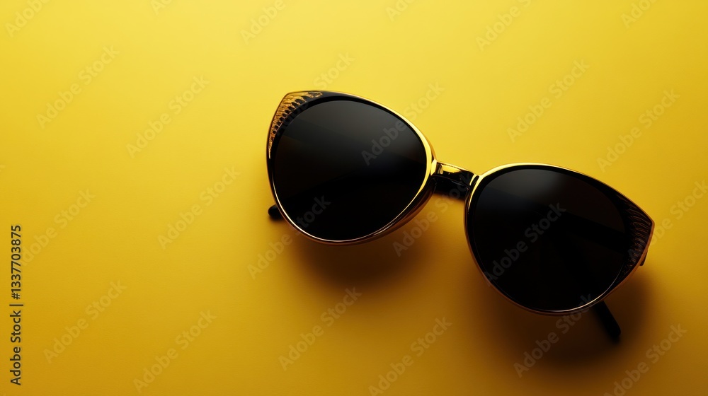 Stylish cat-eye sunglasses resting on a vibrant yellow background Stylish cat-eye sunglasses resting on a vibrant yellow background
