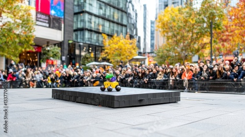 Wallpaper Mural Colorful Object on Platform Observed by Crowd in Urban Setting Torontodigital.ca