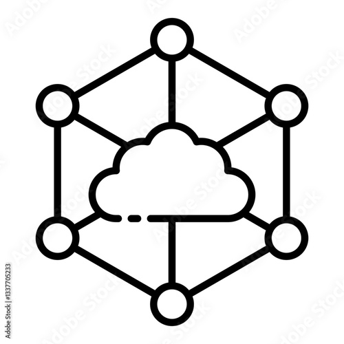 Connected Cloud Network Smart System outline icon for smart city and urban innovation