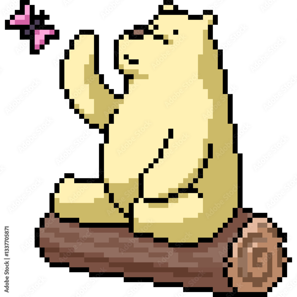 Fototapeta premium pixel art of friendly bear chilling