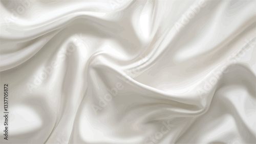 Close-up shot of draped cream-colored silk fabric. The image shows the texture and folds of the material, highlighting its smooth, shiny surface.  The lighting is even, emphasizing the subtle