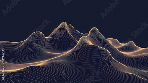 Abstract Golden Line Art Mountain Range Landscape