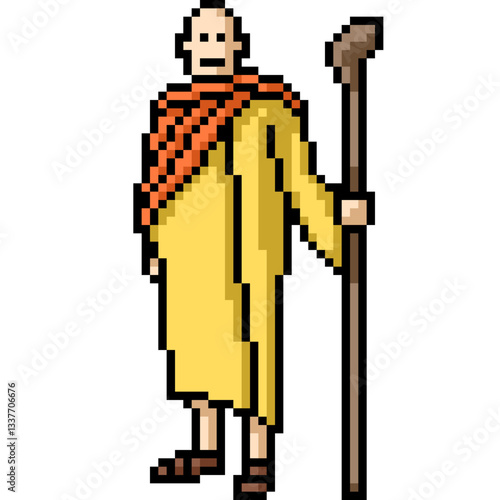 pixel art of buddhist monk in yellow