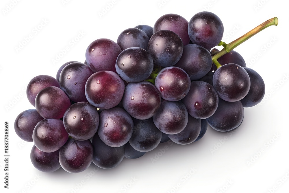 Photorealistic Dark Purple Grape Cluster – Top-Down View, Red grapes isolated on white Photorealistic Dark Purple Grape Cluster – Top-Down View, Red grapes isolated on white