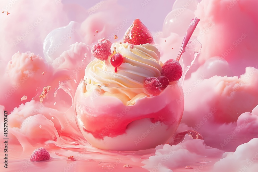 strawberry ice-cream splash on white background strawberry ice-cream splash on white background