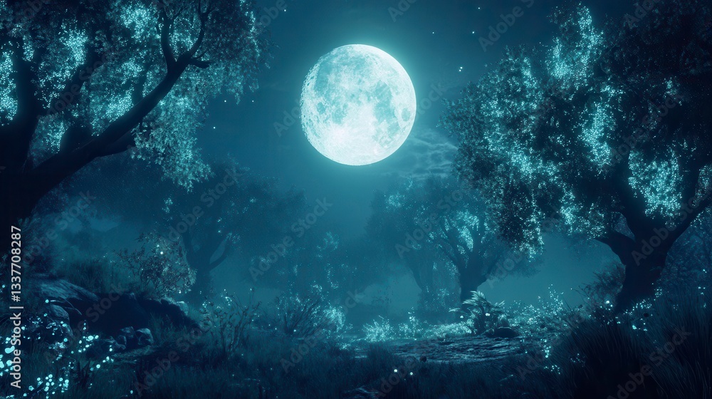 Fototapeta premium Enchanting Moonlight Forest Mystical Night Scene