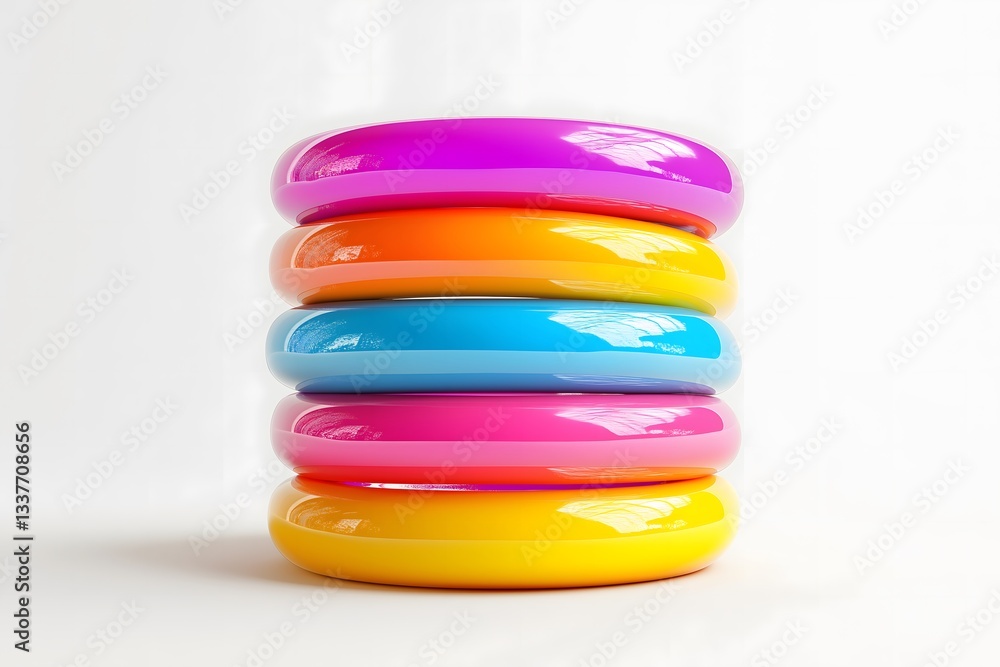 80's toy: Stacking rings toy, vibrant primary colors, smooth plastic texture. 80's toy: Stacking rings toy, vibrant primary colors, smooth plastic texture.