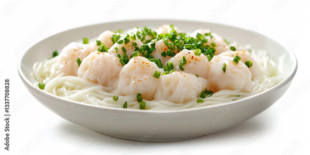 A delightful bowl of shrimp wonton soup, featuring tender wontons, delicate noodles, and a sprinkle of fresh spring onions. A delightful bowl of shrimp wonton soup, featuring tender wontons, delicate noodles, and a sprinkle of fresh spring onions.