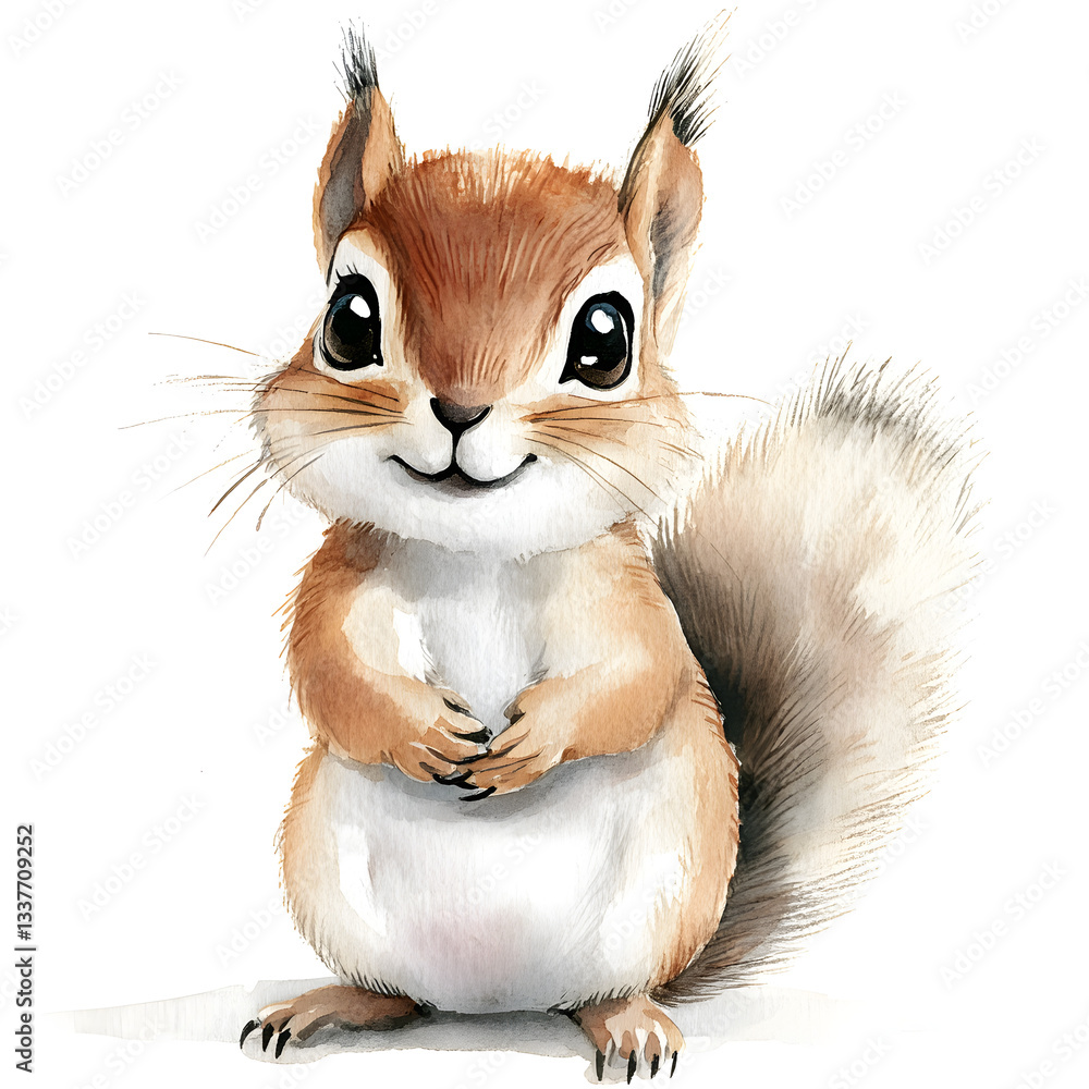 Charming Watercolor Squirrel Illustration A Happy Fluffy Rodent Portrait with Vibrant Colors Charming Watercolor Squirrel Illustration A Happy Fluffy Rodent Portrait with Vibrant Colors