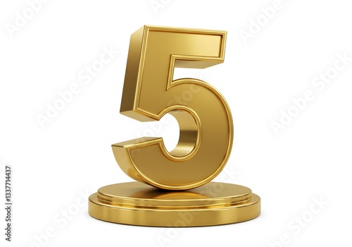 Golden Number Five on a Pedestal: A 3D Render of Luxury and Achievement
