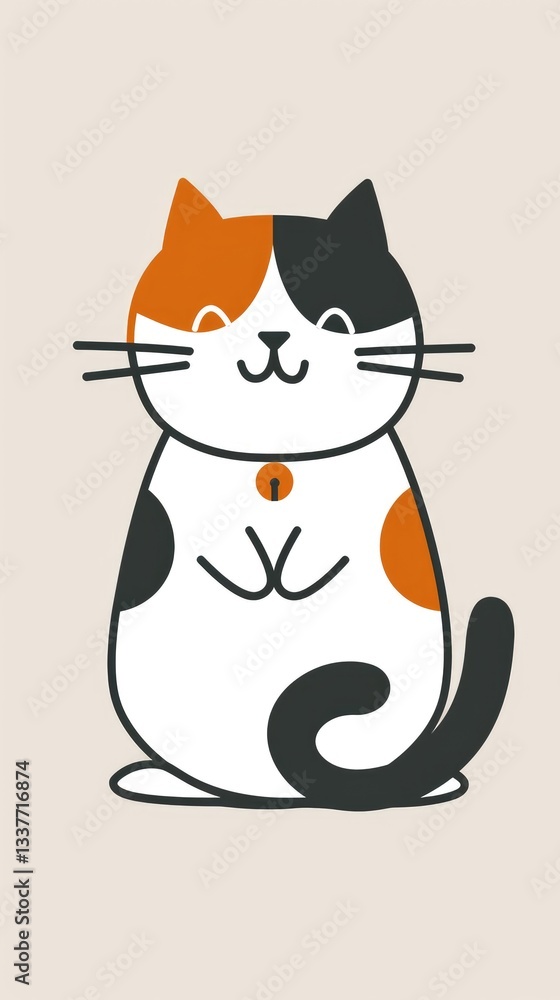 A cute, stylized illustration of a calico cat with a friendly expression. A cute, stylized illustration of a calico cat with a friendly expression.