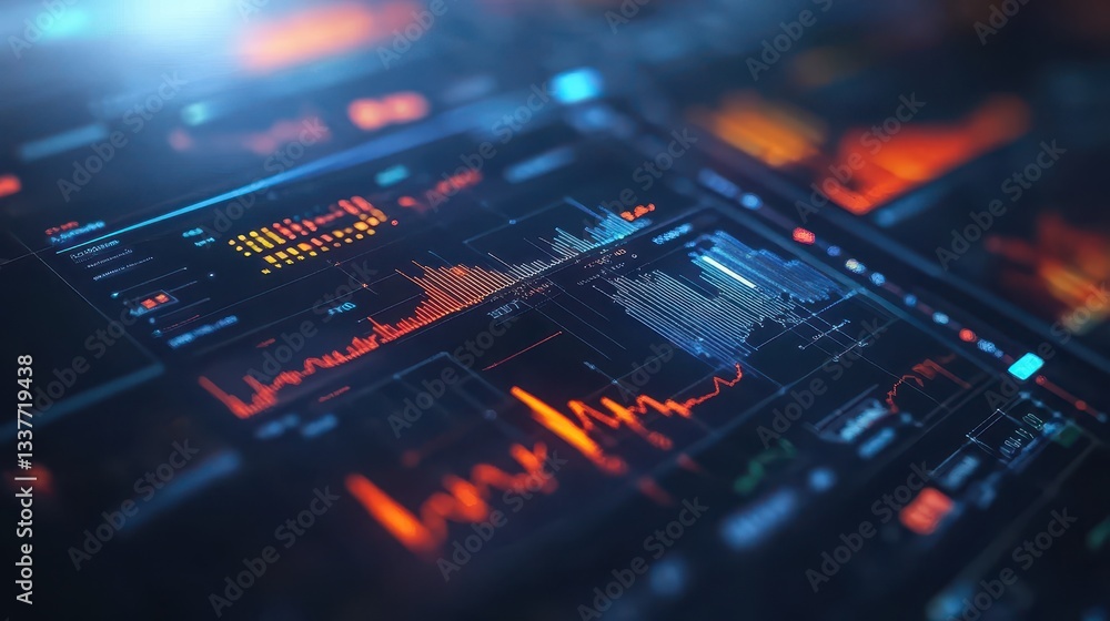 Obraz premium Futuristic Data Visualization with Graphs and Analytical Interfaces