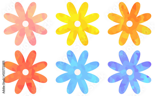 カラフルな花のイラスト 花びら8枚 ベクター素材