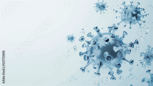 A digital 3D rendering depicts a close-up view of several viruses.  The viruses are rendered in shades of light blue against a white background.  They are spherical with spiky protrusions. The