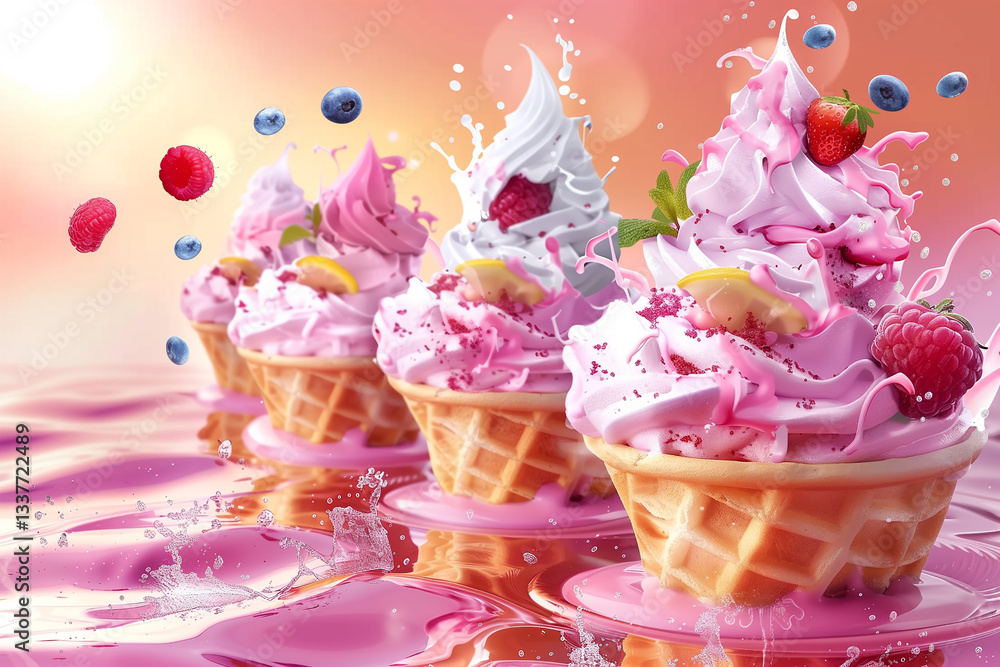 mesmerizing delicious ice cream. Fruit dessert mesmerizing delicious ice cream. Fruit dessert