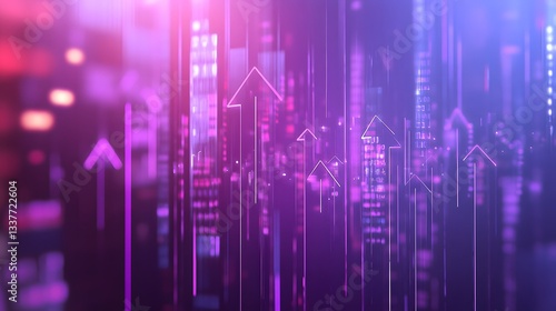 Wallpaper Mural Glowing Purple and Pink Arrows Rising in a Blurred Cityscape Torontodigital.ca