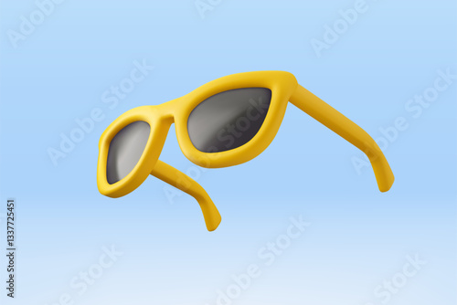 Yellow sunglasses vector 3d icon. Cartoon sun glasses in plastic style, isolated. Summer banner vacation fashion concept, realistic fashion illustration