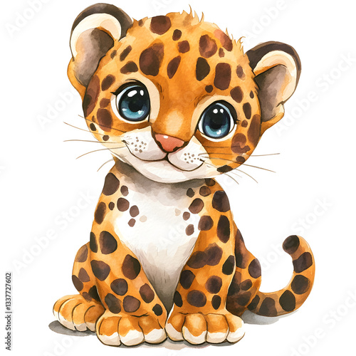 Adorable Baby Leopard Cub Watercolor Illustration