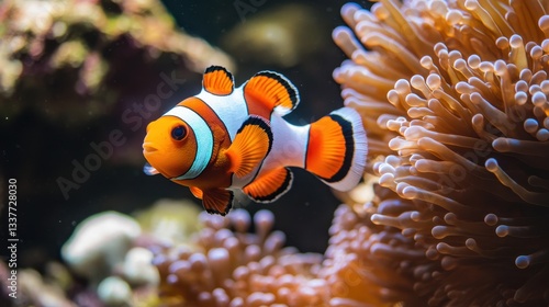 Vibrant Clownfish Swimming Among Colorful Sea Anemone Tentacles
