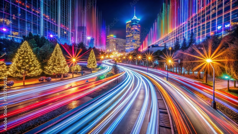 Fototapeta premium Cityscape with Light Trails at Night