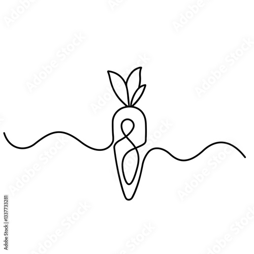An isolated carrot outline vector illustration with a continuous one-line design. Growing carrot plants with a minimalist outline vector