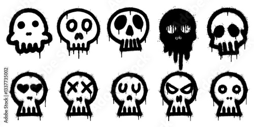 Set of graffiti spray paint skull icon. design elements for banner, flyer, street art, cards, poster, and ads.
