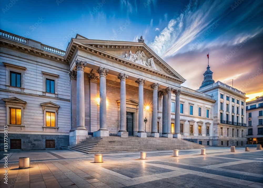 Fototapeta premium Minimalist Spanish Parliament Building at Dawn