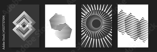 abstract linear designs forming various shapes with contrasting backgrounds in a modern art exhibition line poster vector background, for posters, festivals, music, parties, and trendy banners