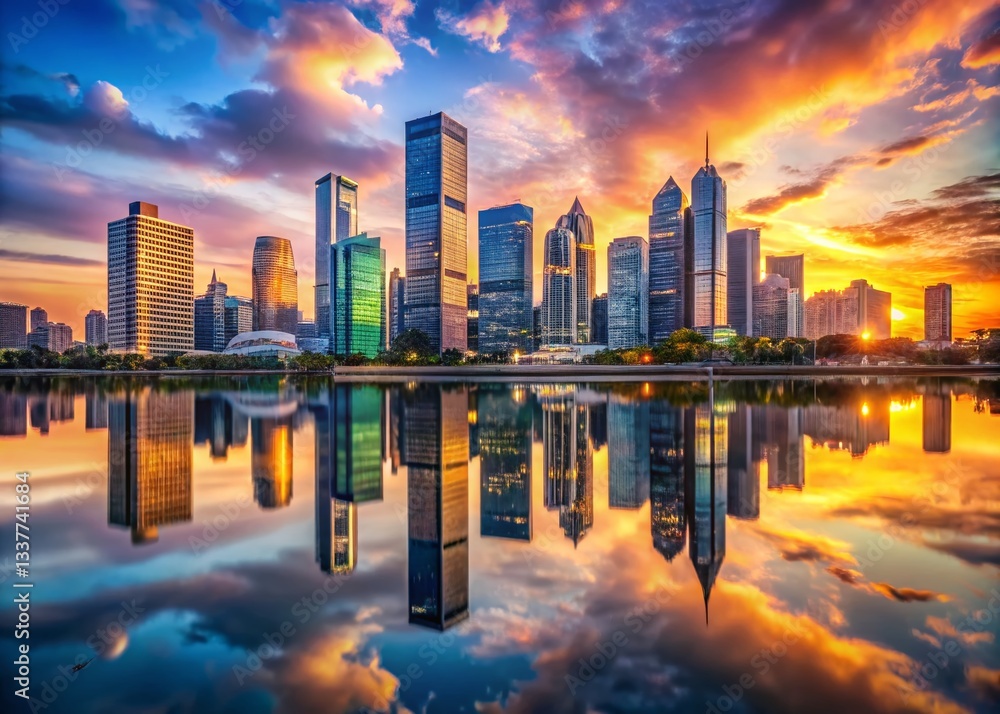 Fototapeta premium Modern City Skyline Business Background: Panoramic Landscape Photography