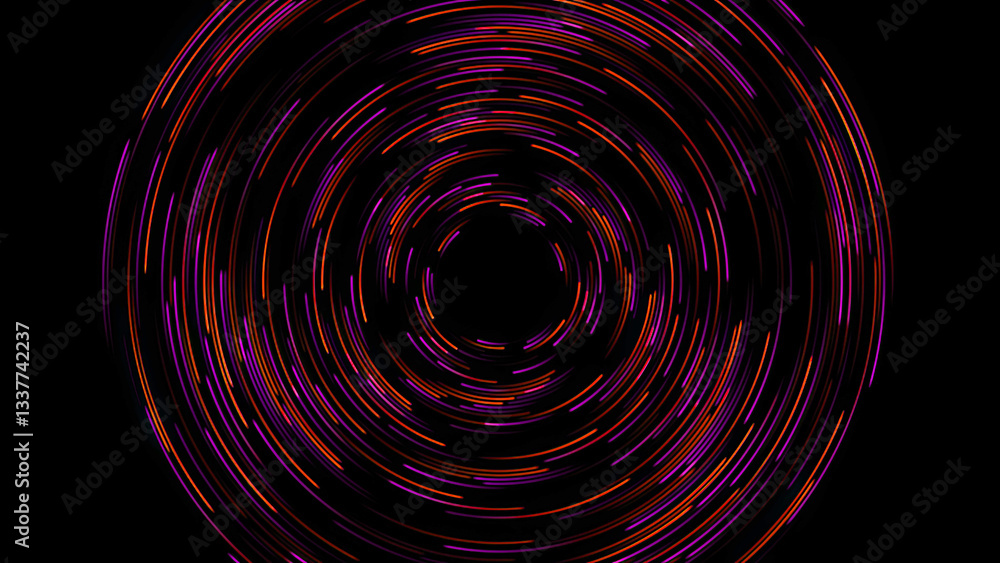 High speed red, purple line abstract technology background digital fiber hi tech concept. speed light circle line motion blur on dark background, data transfer simulation.